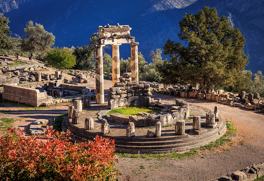 ruins Athina Pronaia temple in Ancient Delphi